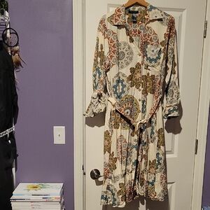 Ashley Stewart Brown Tan Long Sleeve Shirt Dress